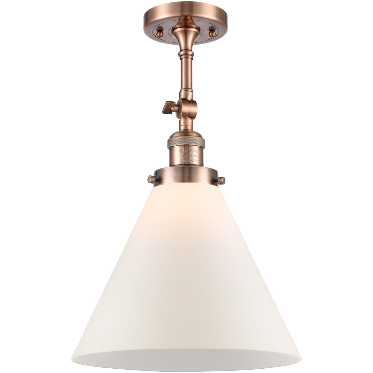 Innovations Lighting 201F-AC-G41-L-LED Franklin Restoration X-Large Cone LED 12 inch Antique Copper Semi-Flush Mount Ceiling Light in Matte White Glas
