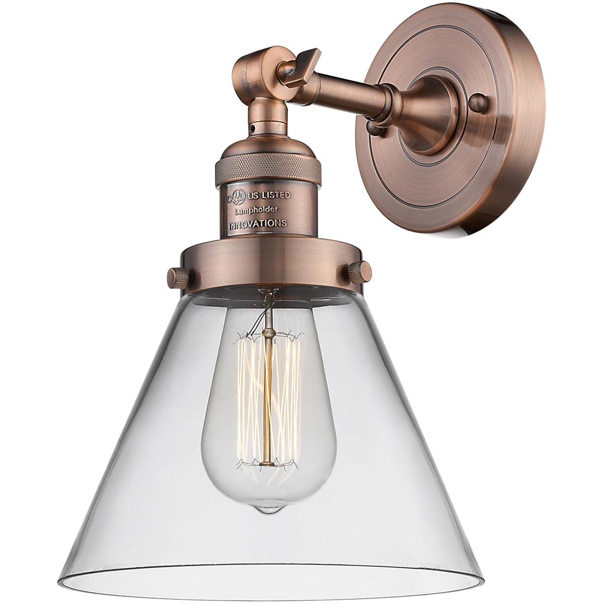Innovations Lighting 201F-AC-G42 Franklin Restoration Large Cone 1 Light 8 inch Antique Copper Semi-Flush Mount Ceiling Light in Clear Glass, Franklin