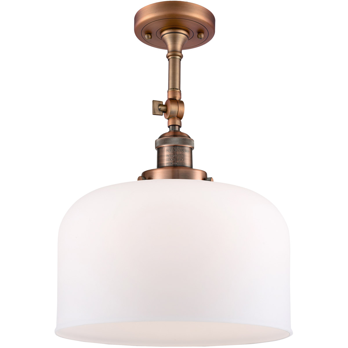 Innovations Lighting 201F-AC-G71-L-LED Franklin Restoration X-Large Bell LED 12 inch Antique Copper Semi-Flush Mount Ceiling Light in Matte White Glas