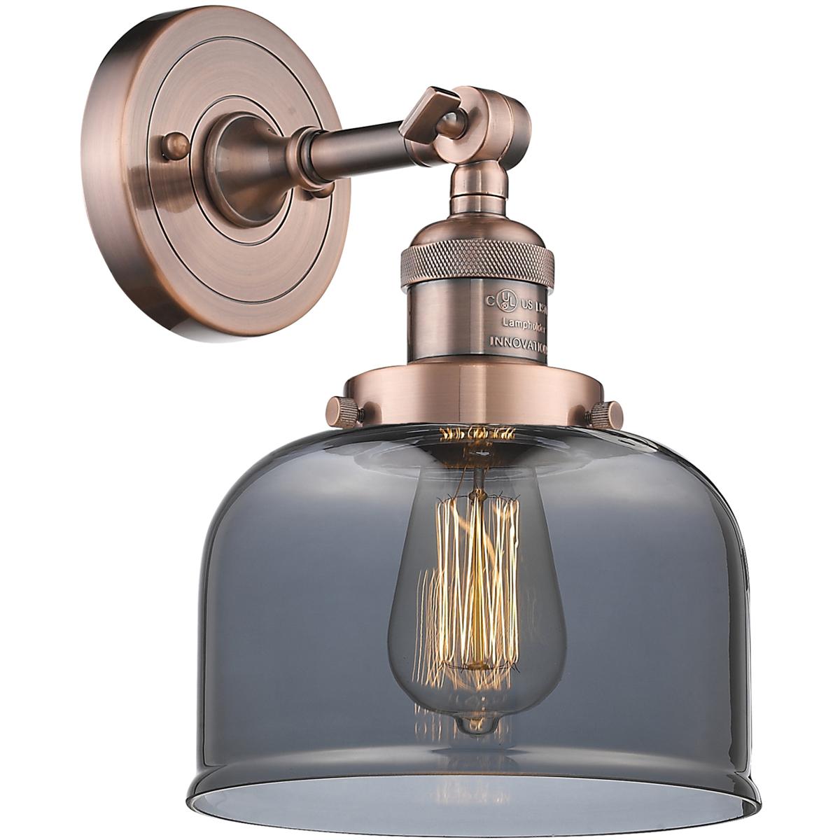 Innovations Lighting 201F-AC-G73 Franklin Restoration Large Bell 1 Light 8 inch Antique Copper Semi-Flush Mount Ceiling Light in Plated Smoke Glass, F
