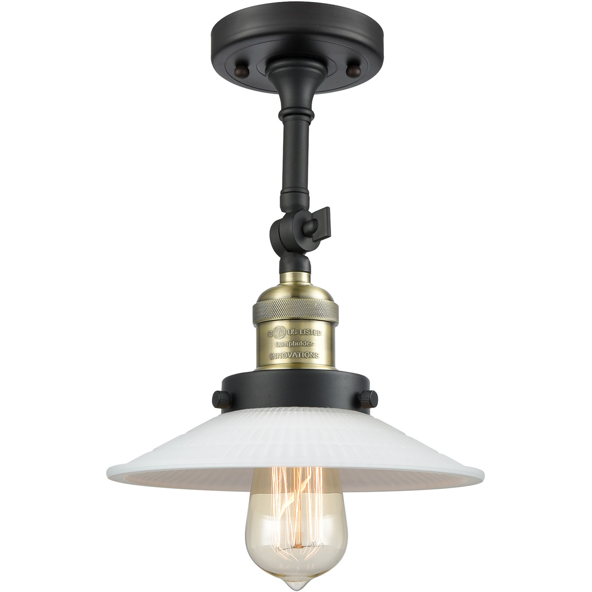 Innovations Lighting 201F-BAB-G1-LED Franklin Restoration Halophane LED 9 inch Black Antique Brass Semi-Flush Mount Ceiling Light in Matte White Halop
