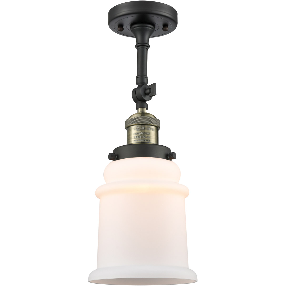 Innovations Lighting 201F-BAB-G181-LED Franklin Restoration Canton LED 6 inch Black Antique Brass Semi-Flush Mount Ceiling Light in Matte White Glass,