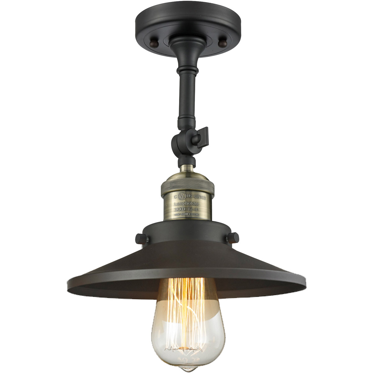 Innovations Lighting 201F-BAB-M6-LED Franklin Restoration Railroad LED 8 inch Black Antique Brass Semi-Flush Mount Ceiling Light in Matte Black, Frank