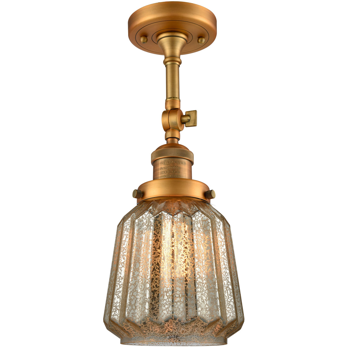Innovations Lighting 201F-BB-G146 Franklin Restoration Chatham 1 Light 6 inch Brushed Brass Semi-Flush Mount Ceiling Light in Mercury Glass, Franklin