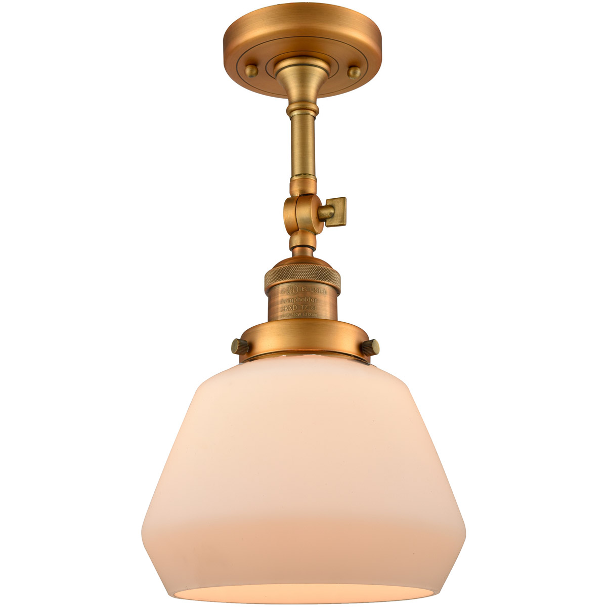 Innovations Lighting 201F-BB-G171-LED Franklin Restoration Fulton LED 7 inch Brushed Brass Semi-Flush Mount Ceiling Light in Matte White Glass, Frankl