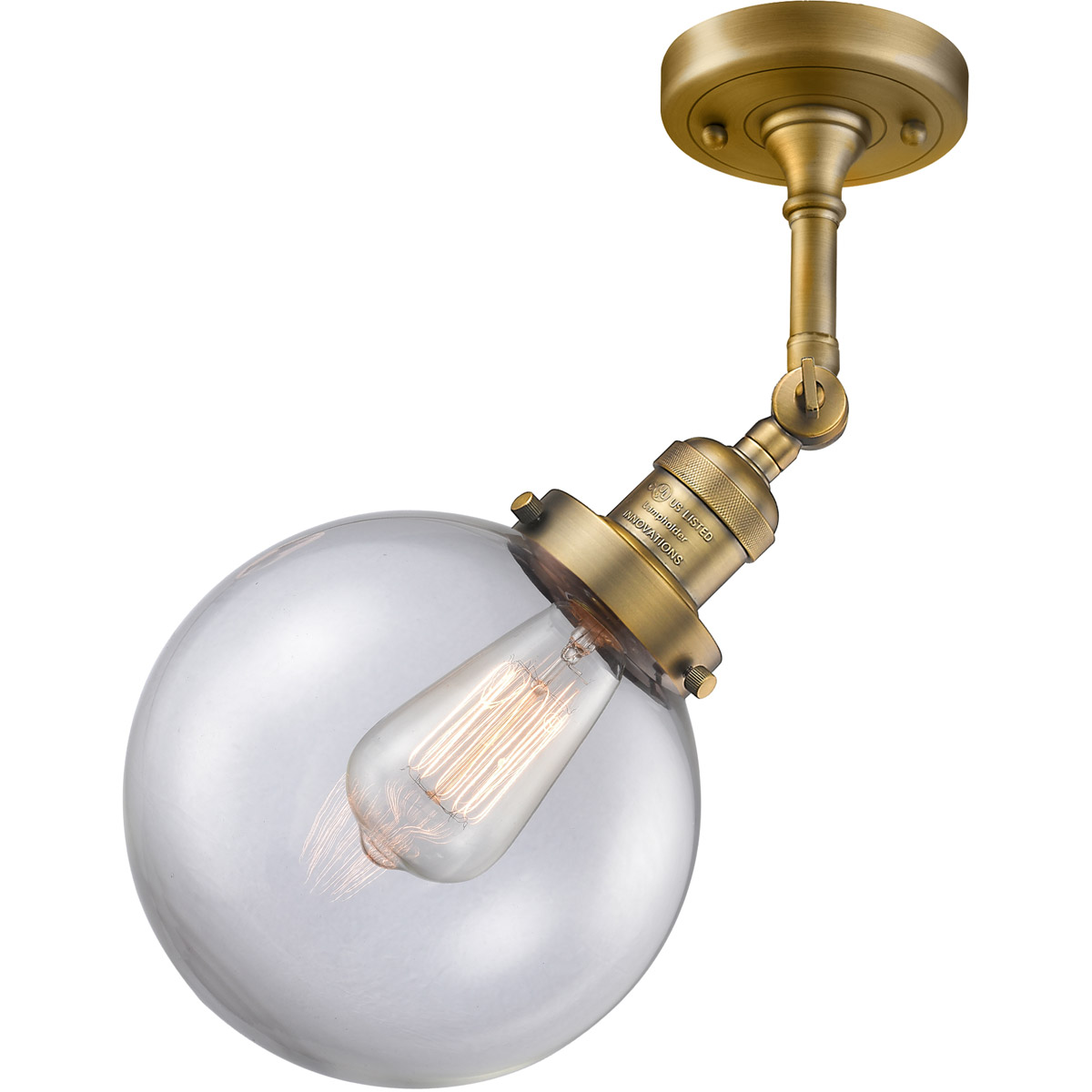 Innovations Lighting 201F-BB-G202-8-LED Franklin Restoration Large Beacon LED 8 inch Brushed Brass Semi-Flush Mount Ceiling Light in Clear Glass, Fran