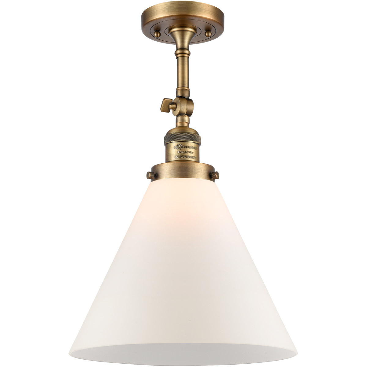 Innovations Lighting 201F-BB-G41-L-LED Franklin Restoration X-Large Cone LED 12 inch Brushed Brass Semi-Flush Mount Ceiling Light in Matte White Glass