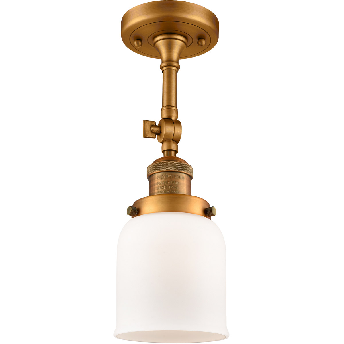 Innovations Lighting 201F-BB-G51-LED Franklin Restoration Small Bell LED 5 inch Brushed Brass Semi-Flush Mount Ceiling Light in Matte White Glass, Fra