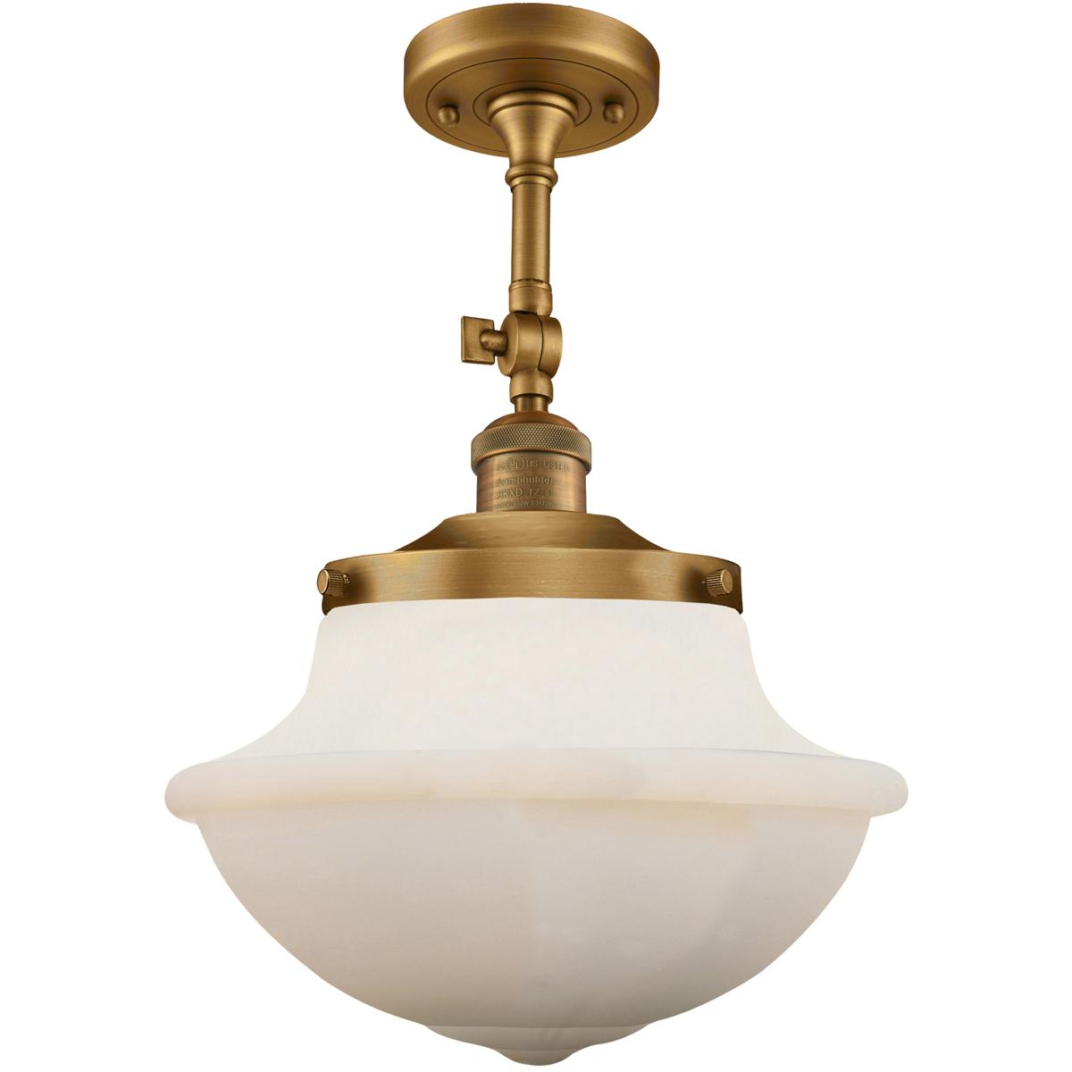 Innovations Lighting 201F-BB-G541-LED Franklin Restoration Large Oxford LED 12 inch Brushed Brass Semi-Flush Mount Ceiling Light in Matte White Glass,
