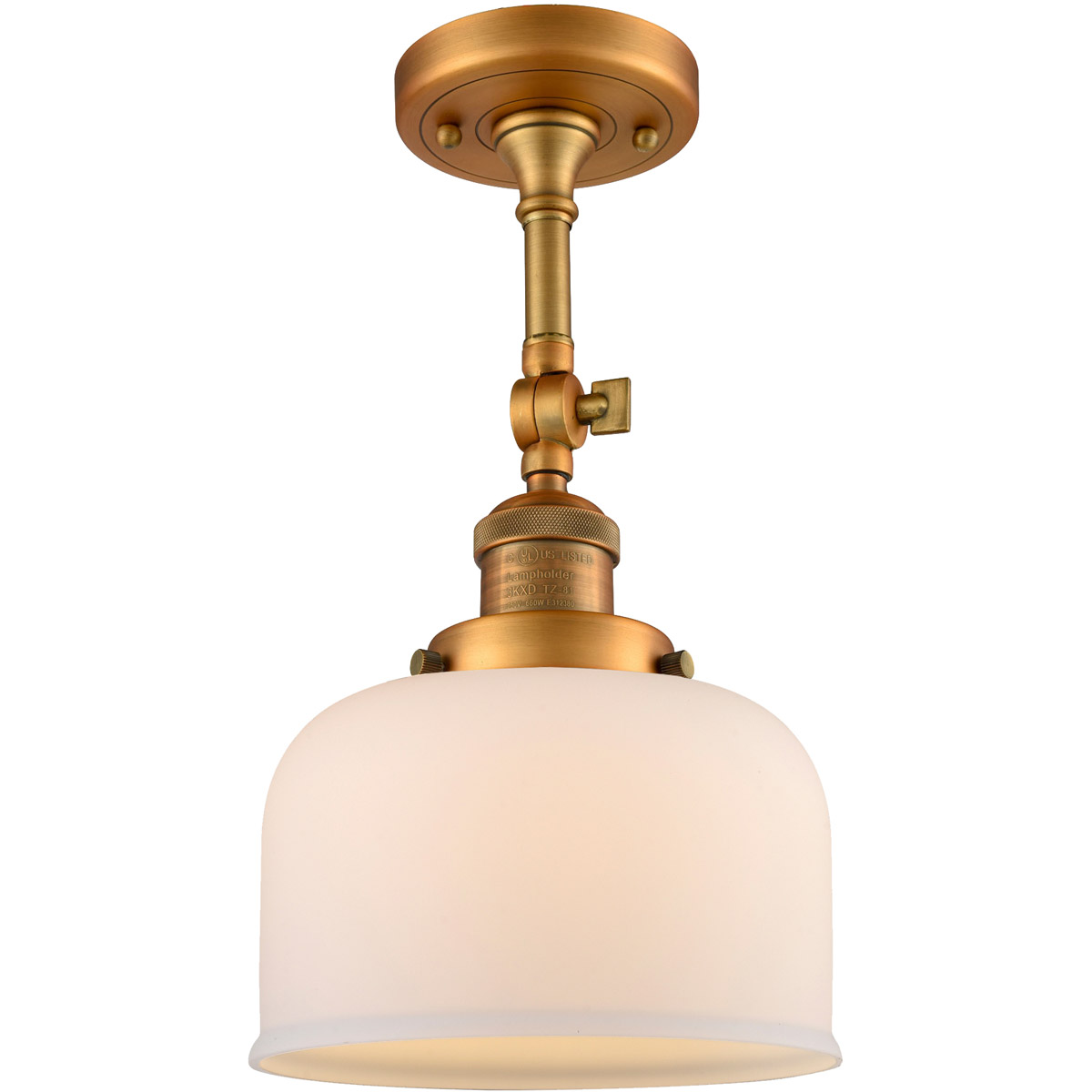 Innovations Lighting 201F-BB-G71 Franklin Restoration Large Bell 1 Light 8 inch Brushed Brass Semi-Flush Mount Ceiling Light in Matte White Glass, Fra