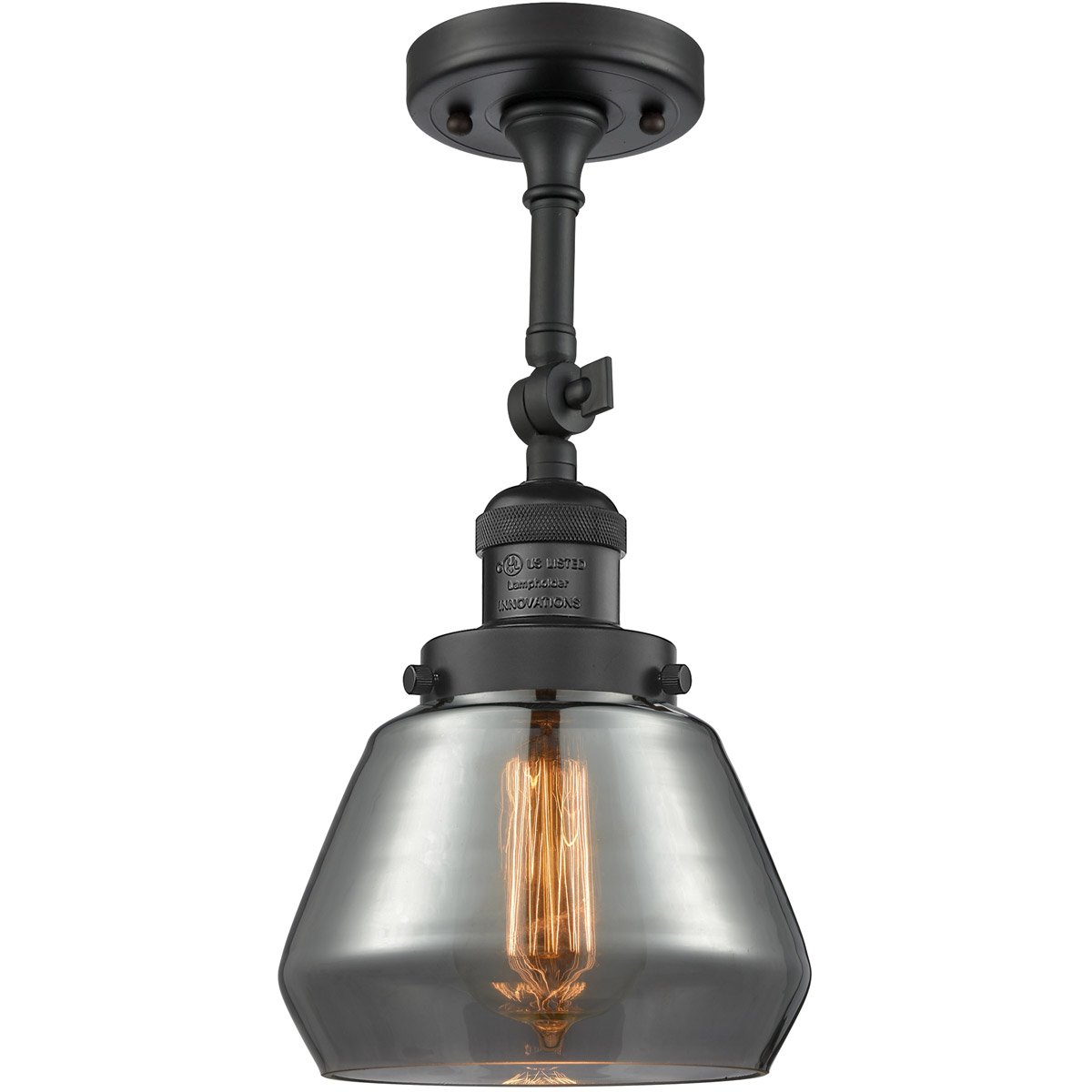 Innovations Lighting 201F-BK-G173-LED Franklin Restoration Fulton LED 7 inch Matte Black Semi-Flush Mount Ceiling Light in Plated Smoke Glass, Frankli