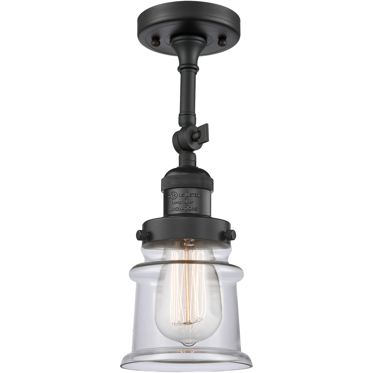 Innovations Lighting 201F-BK-G182S Franklin Restoration Small Canton 1 Light 6 inch Matte Black Semi-Flush Mount Ceiling Light in Clear Glass, Frankli