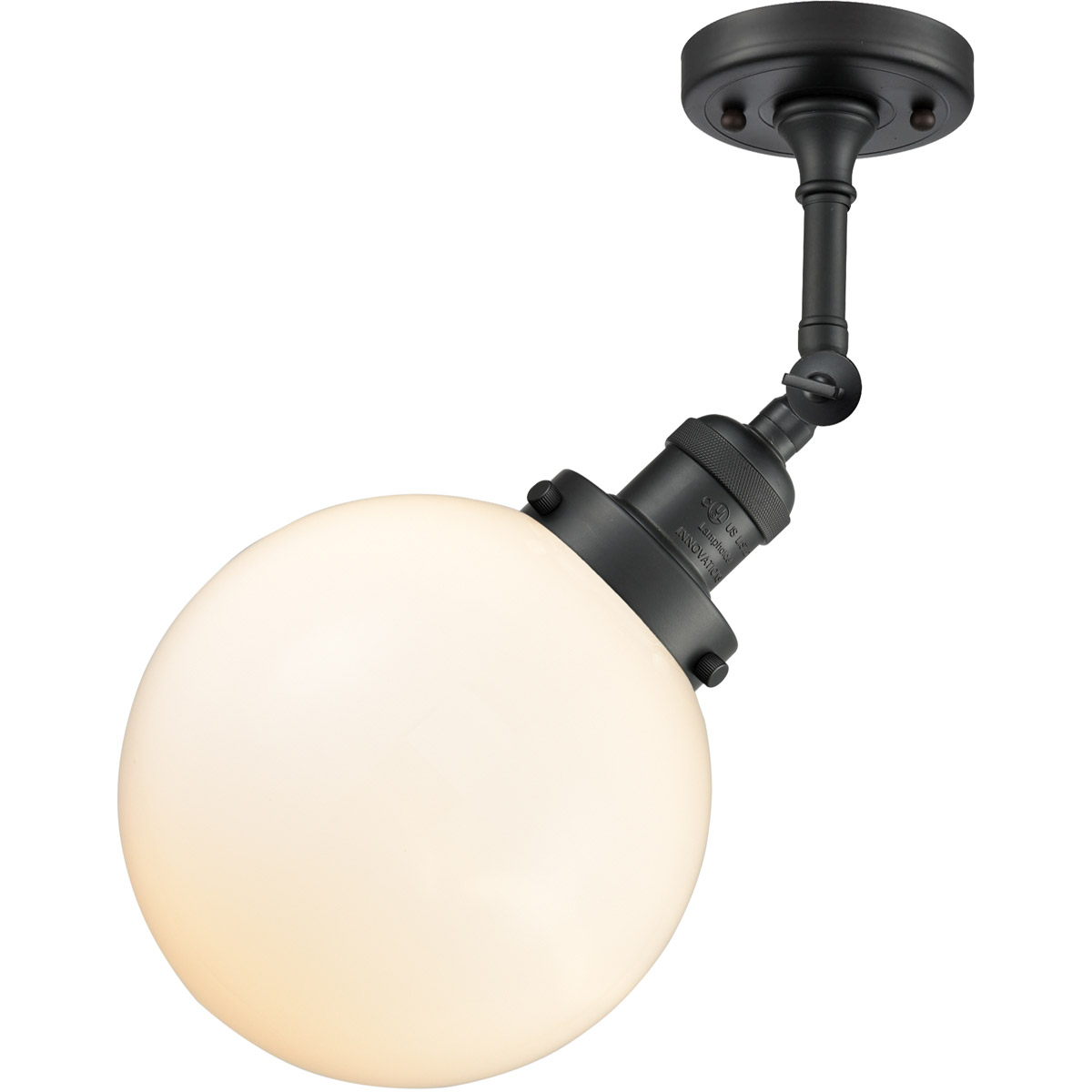 Innovations Lighting 201F-BK-G201-8 Franklin Restoration Large Beacon 1 Light 8 inch Matte Black Semi-Flush Mount Ceiling Light in Matte White Glass,