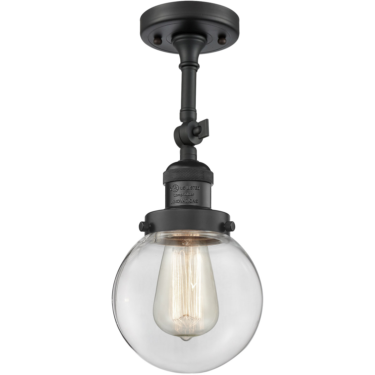 Innovations Lighting 201F-BK-G202-6-LED Franklin Restoration Beacon LED 6 inch Matte Black Semi-Flush Mount Ceiling Light in Clear Glass, Franklin Res