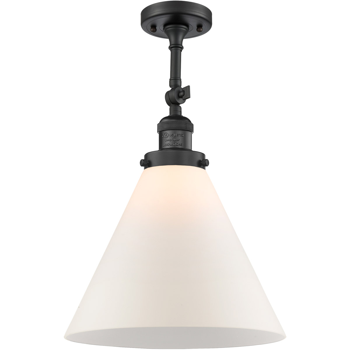 Innovations Lighting 201F-BK-G41-L-LED Franklin Restoration X-Large Cone LED 12 inch Matte Black Semi-Flush Mount Ceiling Light in Matte White Glass,