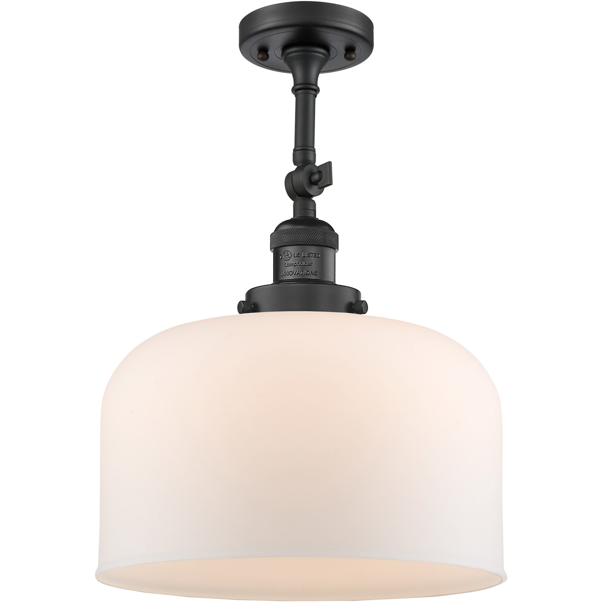 Innovations Lighting 201F-BK-G71-L-LED Franklin Restoration X-Large Bell LED 12 inch Matte Black Semi-Flush Mount Ceiling Light in Matte White Glass,