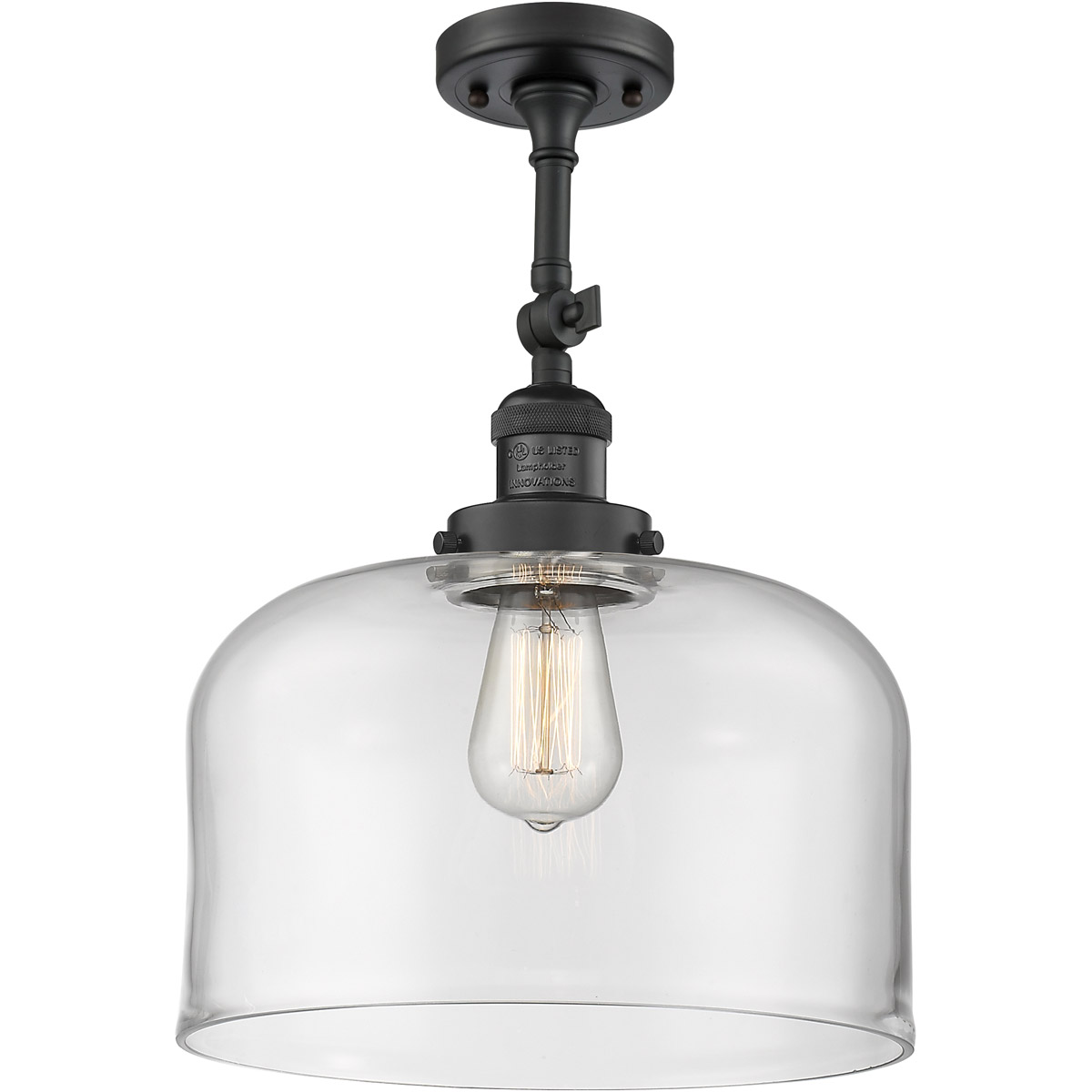 Innovations Lighting 201F-BK-G72-L Franklin Restoration X-Large Bell 1 Light 12 inch Matte Black Semi-Flush Mount Ceiling Light in Clear Glass, Frankl