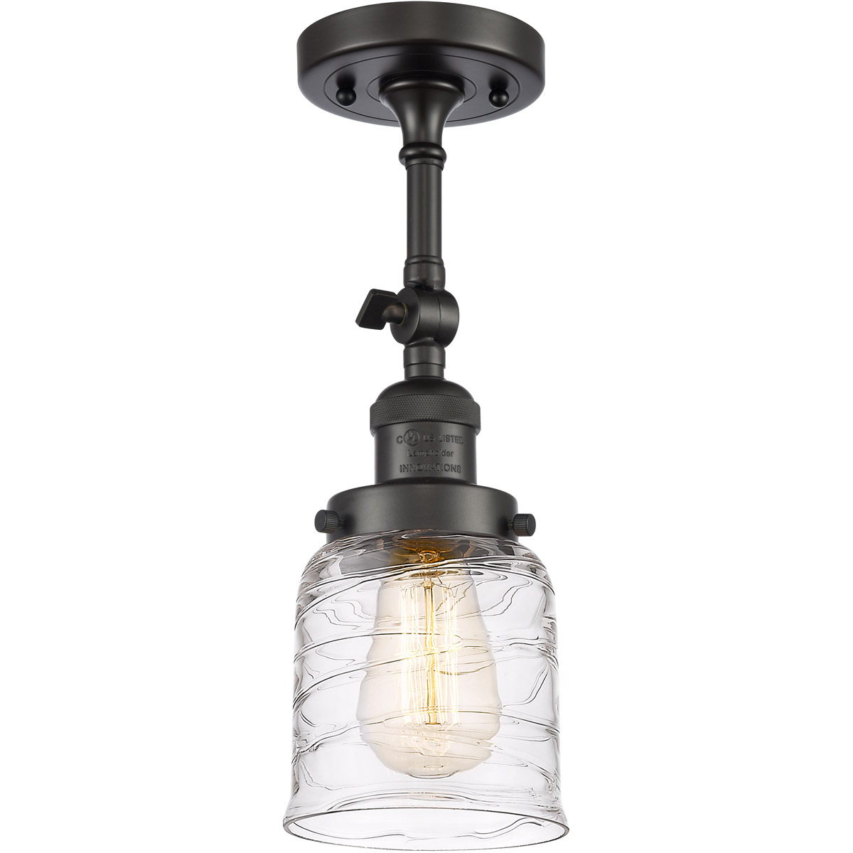 Innovations Lighting 201F-OB-G513-LED Franklin Restoration Bell LED 5 inch Oil Rubbed Bronze Semi-Flush Mount Ceiling Light in Deco Swirl Glass