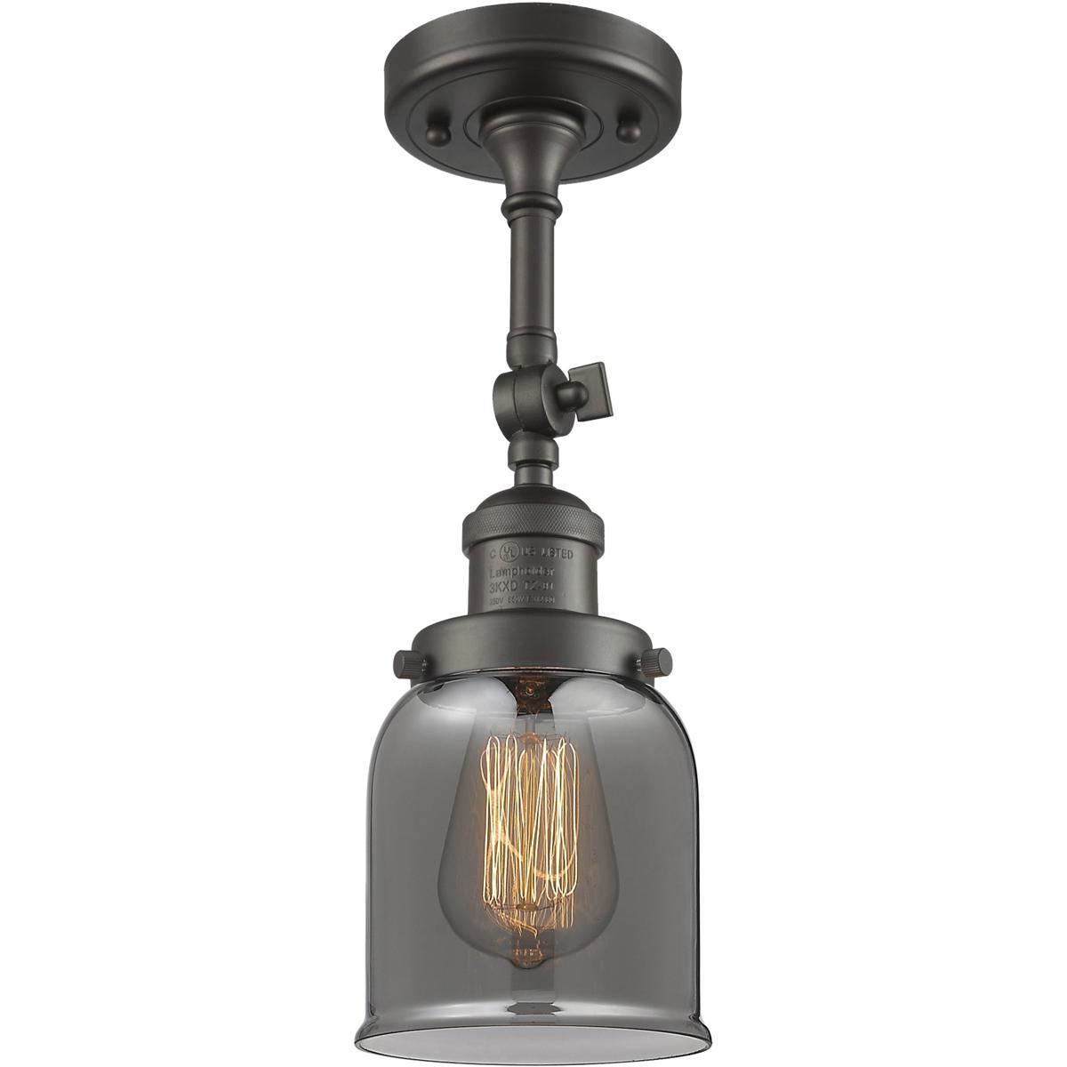 Innovations Lighting 201F-OB-G53 Franklin Restoration Small Bell 1 Light 5 inch Oil Rubbed Bronze Semi-Flush Mount Ceiling Light in Plated Smoke Glass