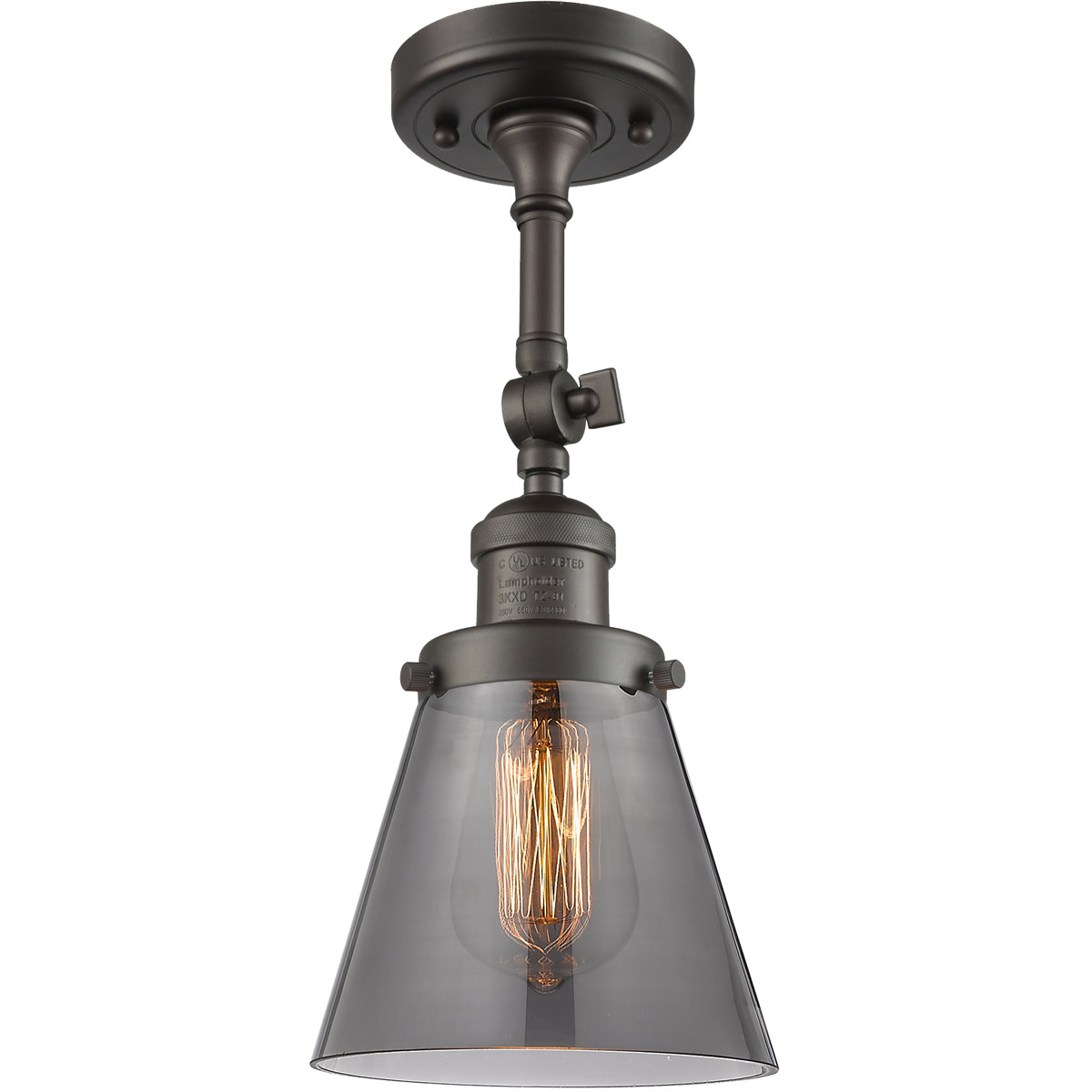 Innovations Lighting 201F-OB-G63 Franklin Restoration Small Cone 1 Light 6 inch Oil Rubbed Bronze Semi-Flush Mount Ceiling Light in Plated Smoke Glass