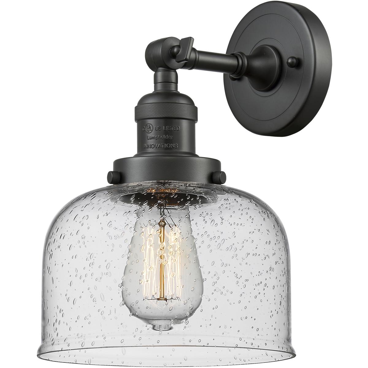 Innovations Lighting 201F-OB-G74 Franklin Restoration Large Bell 1 Light 8 inch Oil Rubbed Bronze Semi-Flush Mount Ceiling Light in Seedy Glass, Frank