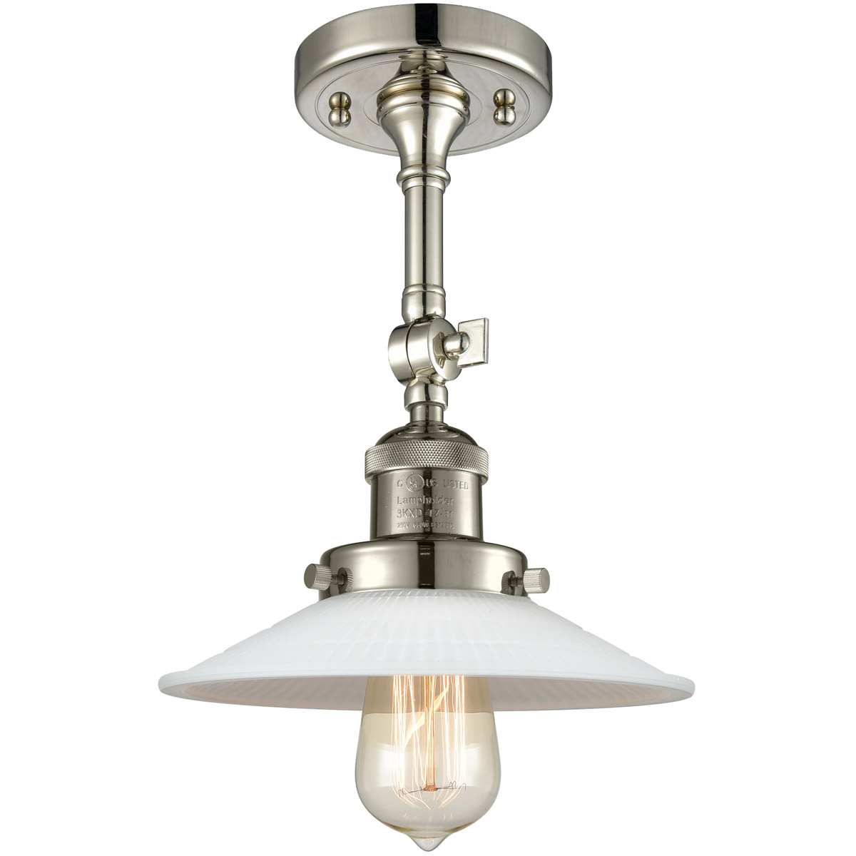 Innovations Lighting 201F-PN-G1-LED Franklin Restoration Halophane LED 9 inch Polished Nickel Semi-Flush Mount Ceiling Light in Matte White Halophane 