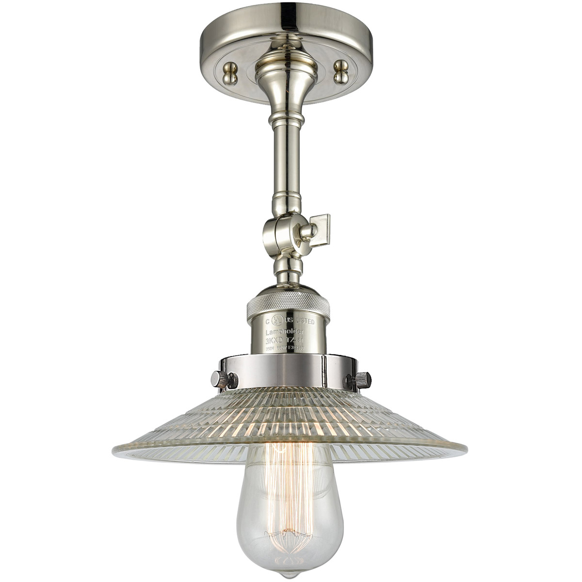 Innovations Lighting 201F-PN-G2 Franklin Restoration Halophane 1 Light 9 inch Polished Nickel Semi-Flush Mount Ceiling Light in Clear Halophane Glass,