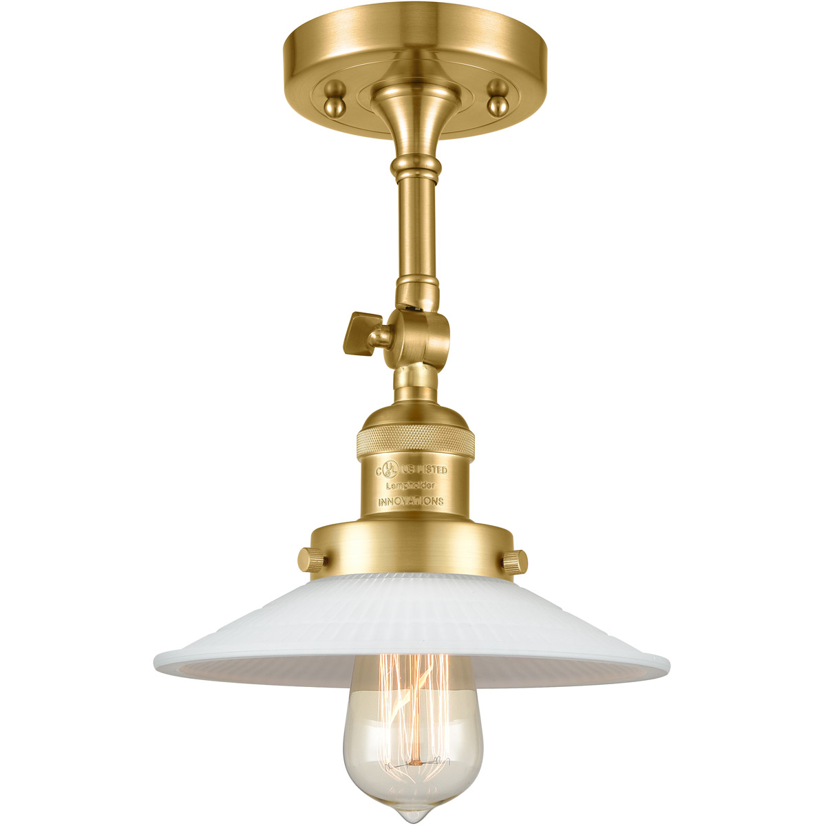Innovations Lighting 201F-SG-G1 Franklin Restoration Halophane 1 Light 9 inch Satin Gold Semi-Flush Mount Ceiling Light in Matte White Halophane Glass