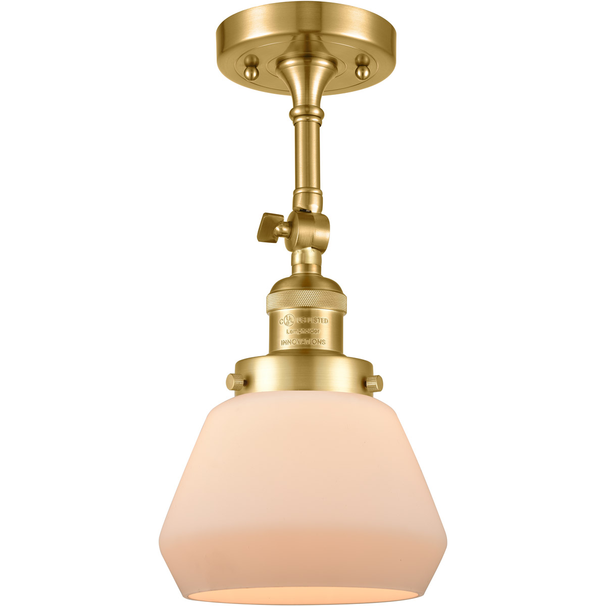 Innovations Lighting 201F-SG-G171-LED Franklin Restoration Fulton LED 7 inch Satin Gold Semi-Flush Mount Ceiling Light in Matte White Glass, Franklin 