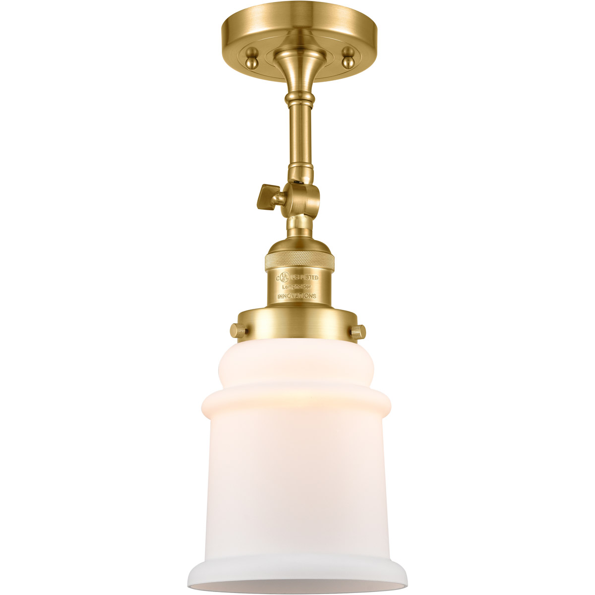 Innovations Lighting 201F-SG-G181 Franklin Restoration Canton 1 Light 6 inch Satin Gold Semi-Flush Mount Ceiling Light in Matte White Glass, Franklin 