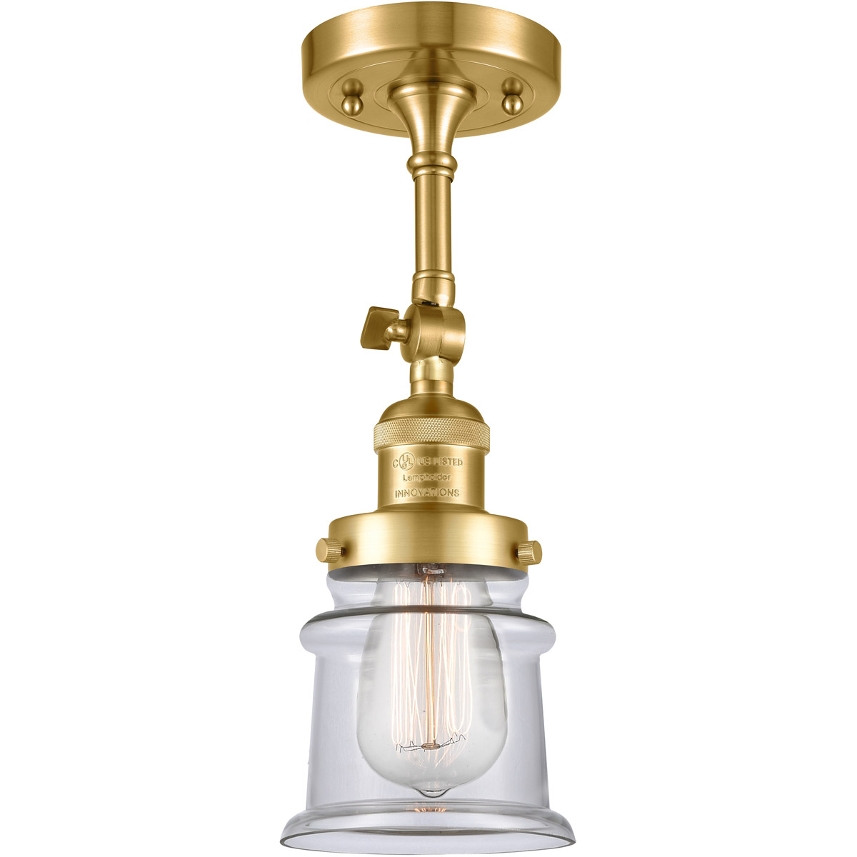 Innovations Lighting 201F-SG-G182S Franklin Restoration Small Canton 1 Light 6 inch Satin Gold Semi-Flush Mount Ceiling Light in Clear Glass, Franklin