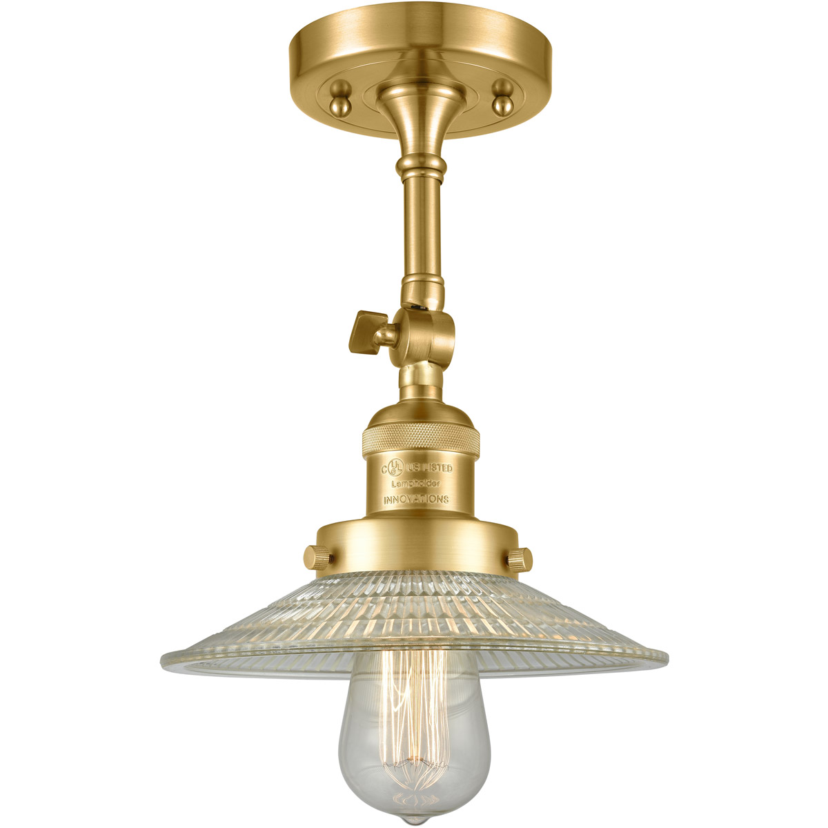 Innovations Lighting 201F-SG-G2 Franklin Restoration Halophane 1 Light 9 inch Satin Gold Semi-Flush Mount Ceiling Light in Clear Halophane Glass, Fran