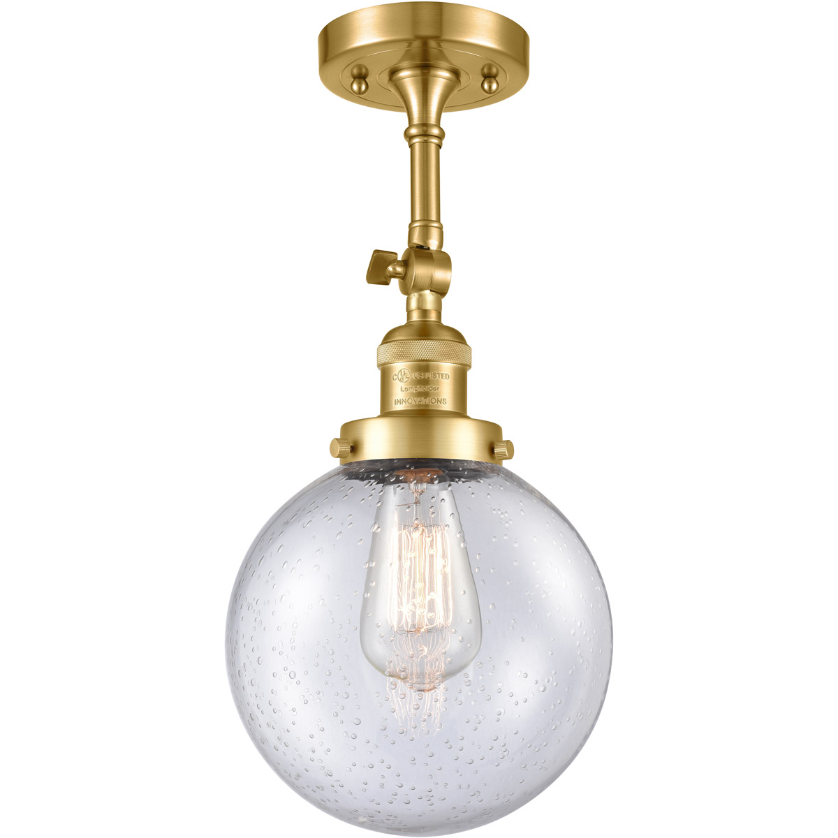 Innovations Lighting 201F-SG-G204-8 Franklin Restoration Large Beacon 1 Light 8 inch Satin Gold Semi-Flush Mount Ceiling Light in Seedy Glass, Frankli
