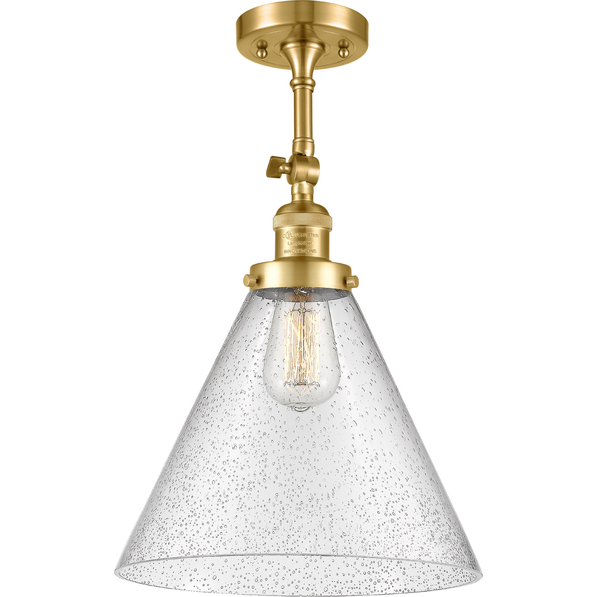 Innovations Lighting 201F-SG-G44-L-LED Franklin Restoration X-Large Cone LED 12 inch Satin Gold Semi-Flush Mount Ceiling Light in Seedy Glass, Frankli