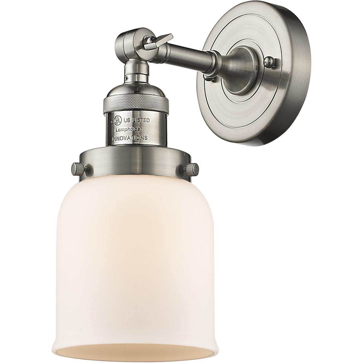 Innovations Lighting 201F-SN-G51 Franklin Restoration Small Bell 1 Light 5 inch Brushed Satin Nickel Semi-Flush Mount Ceiling Light in Matte White Gla