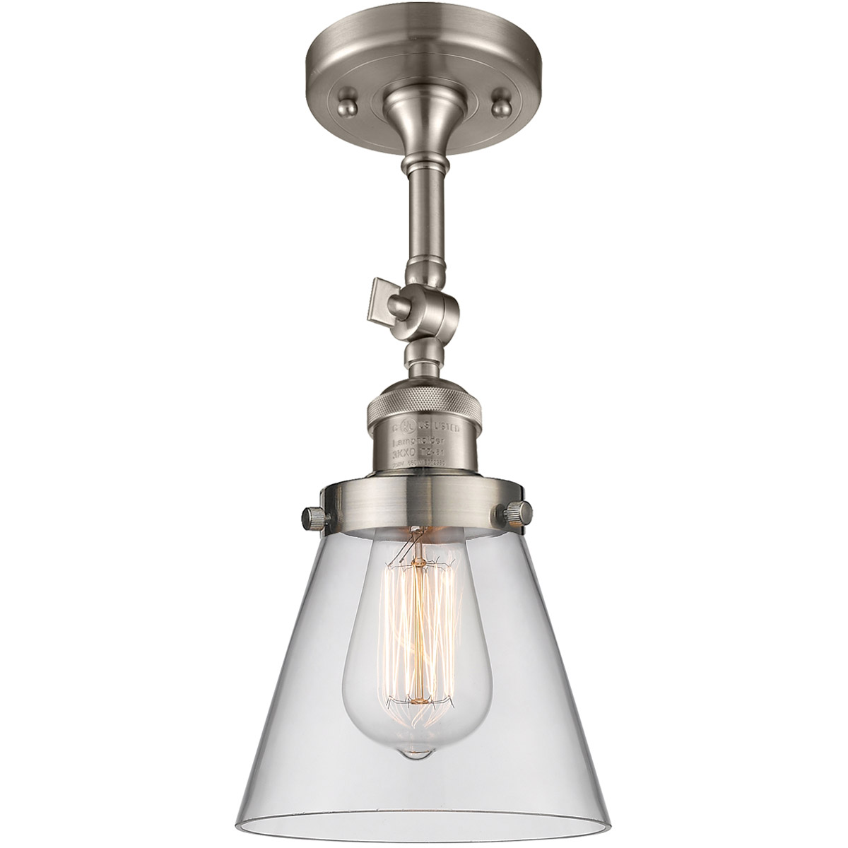 Innovations Lighting 201F-SN-G62 Franklin Restoration Small Cone 1 Light 6 inch Brushed Satin Nickel Semi-Flush Mount Ceiling Light in Clear Glass, Fr