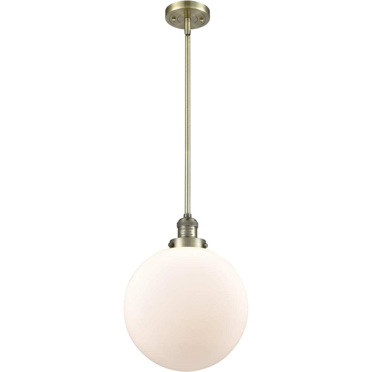 Innovations Lighting 201S-AB-G201-12 Franklin Restoration Beacon 1 Light 12 inch Antique Brass Mini Pendant Ceiling Light in Incandescent, Matte White