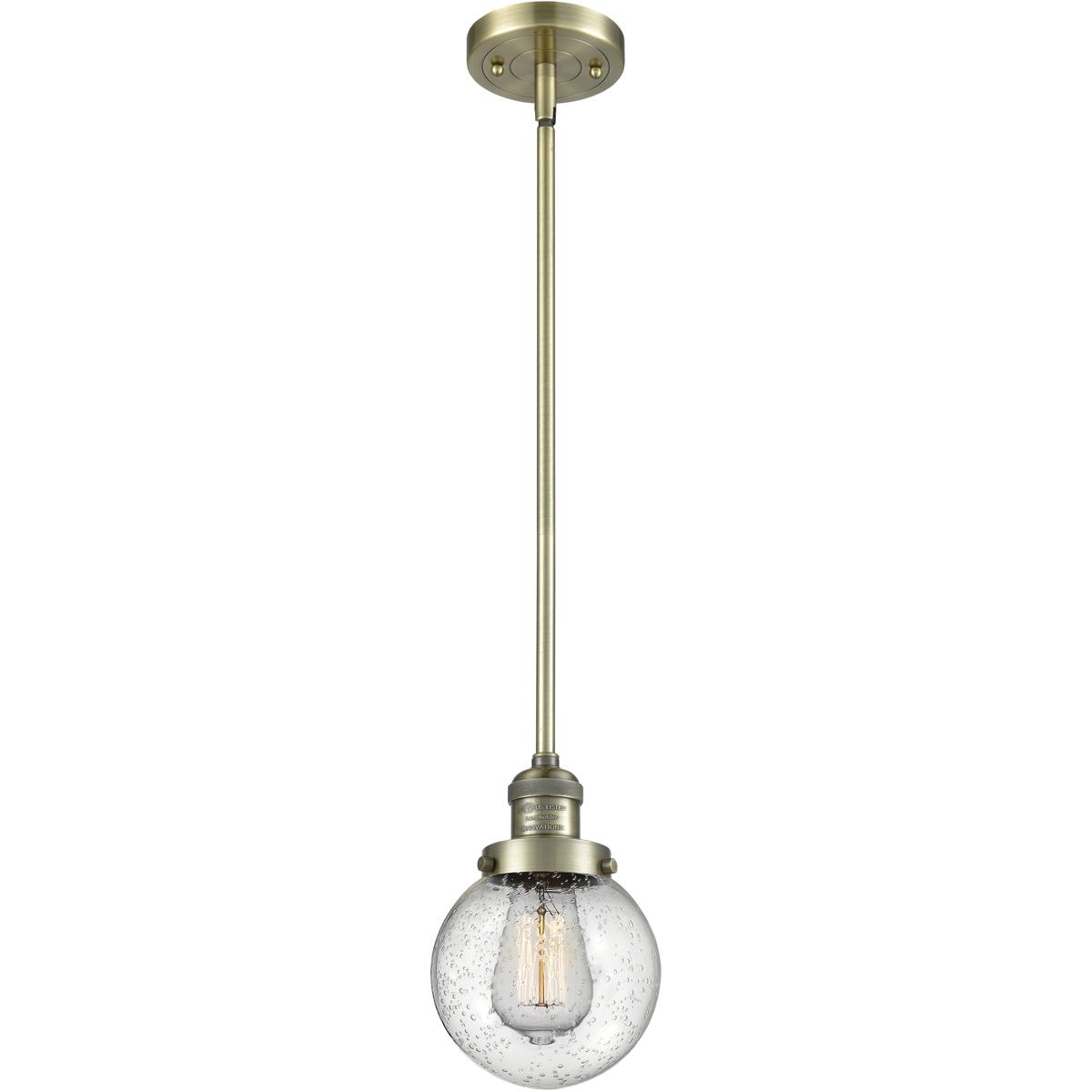 Innovations Lighting 201S-AB-G204-6-LED Franklin Restoration Beacon LED 6 inch Antique Brass Mini Pendant Ceiling Light in Seedy, Franklin Restoration