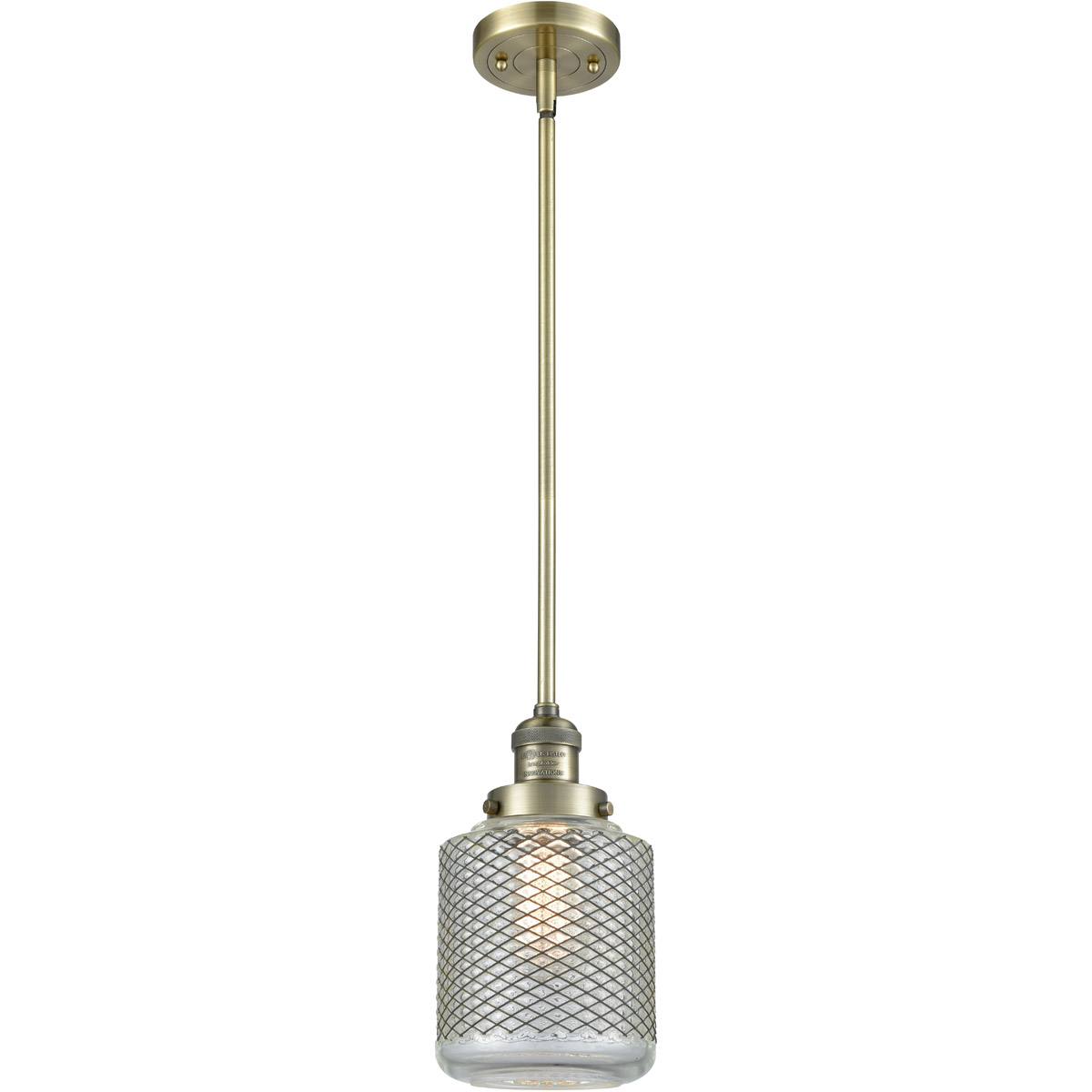 Innovations Lighting 201S-AB-G262 Franklin Restoration Stanton 1 Light 6 inch Antique Brass Mini Pendant Ceiling Light in Incandescent, Clear Wire Mes