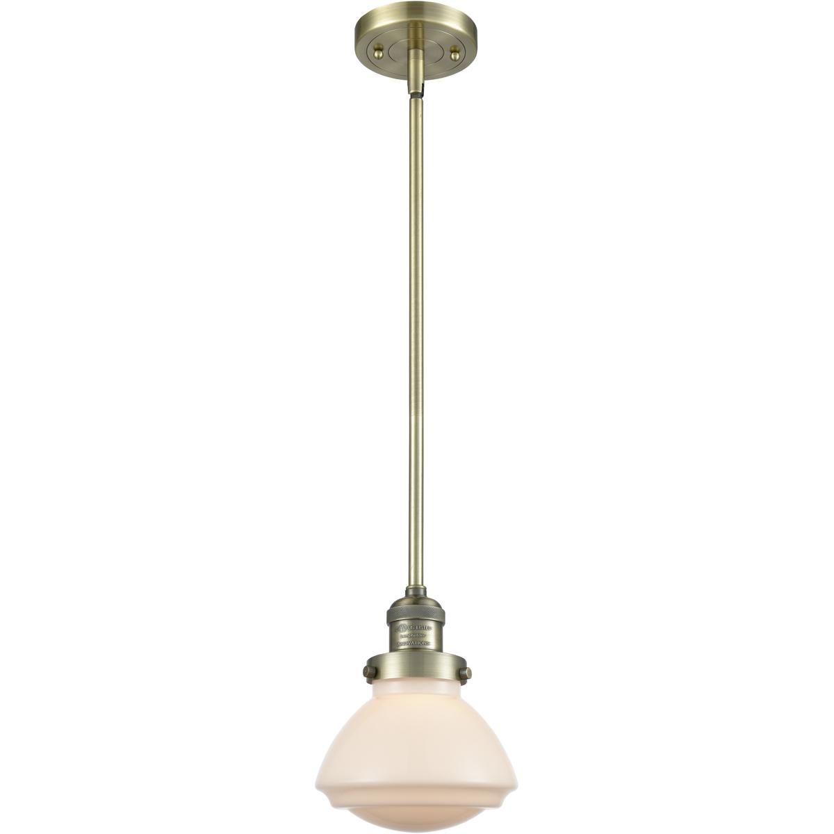 Innovations Lighting 201S-AB-G321 Franklin Restoration Olean 1 Light 6.75 inch Antique Brass Mini Pendant Ceiling Light in Incandescent, Matte White,