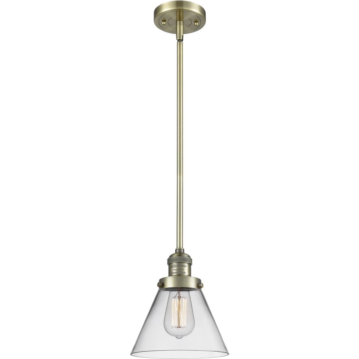 Innovations Lighting 201S-AB-G42 Franklin Restoration Cone 1 Light 8 inch Antique Brass Mini Pendant Ceiling Light in Incandescent, Clear, Franklin Re