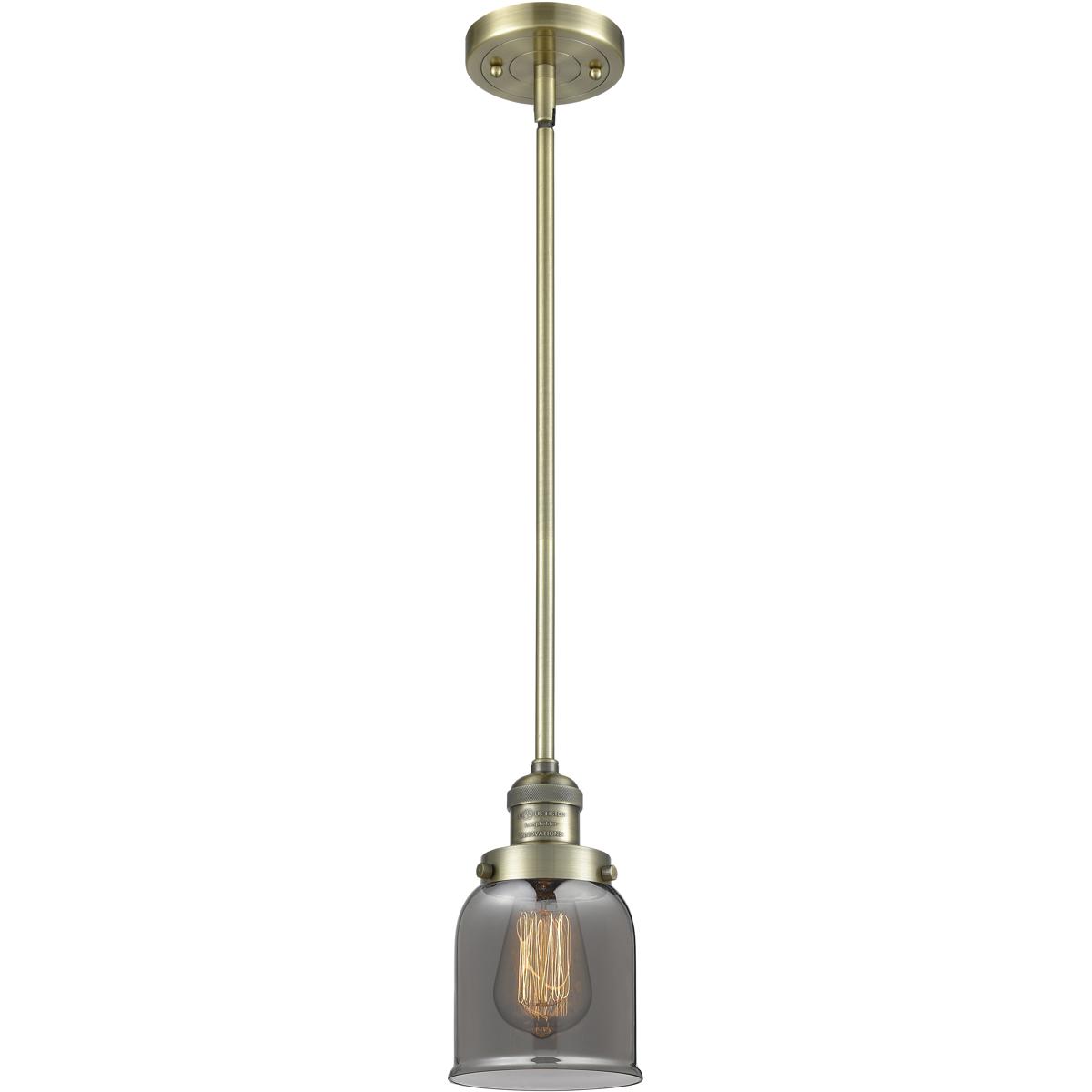 Innovations Lighting 201S-AB-G53-LED Franklin Restoration Bell LED 5 inch Antique Brass Mini Pendant Ceiling Light in Plated Smoke, Franklin Restorati