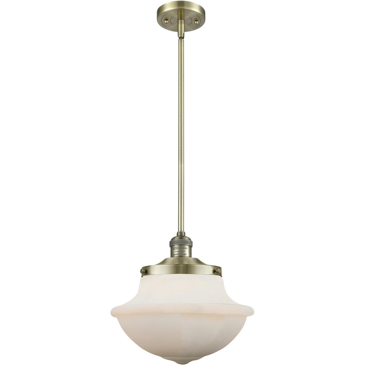 Innovations Lighting 201S-AB-G541-LED Franklin Restoration Oxford LED 12 inch Antique Brass Mini Pendant Ceiling Light in Matte White, Franklin Restor