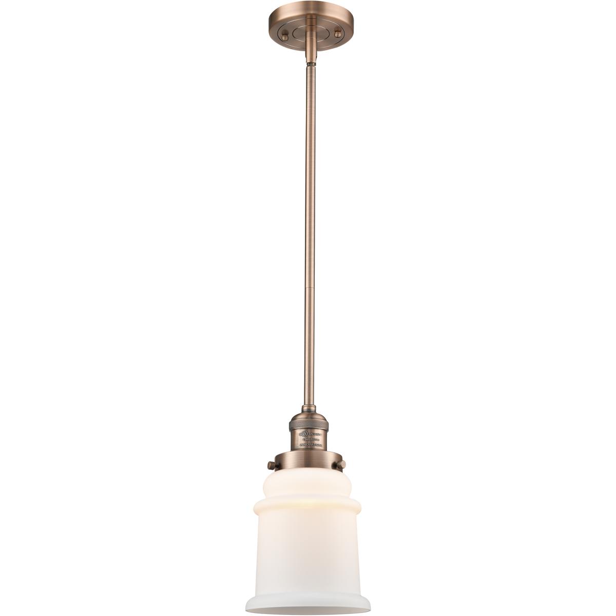 Innovations Lighting 201S-AC-G181-LED Franklin Restoration Canton LED 6.5 inch Antique Copper Mini Pendant Ceiling Light in Matte White, Franklin Rest