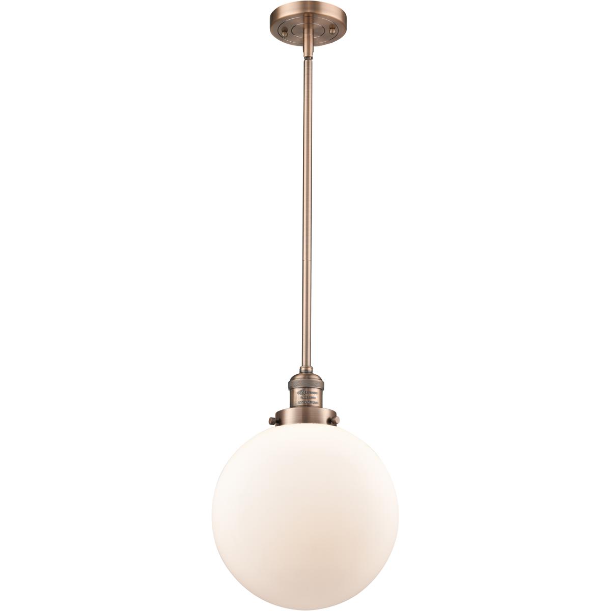 Innovations Lighting 201S-AC-G201-10 Franklin Restoration Beacon 1 Light 10 inch Antique Copper Mini Pendant Ceiling Light in Incandescent, Matte Whit