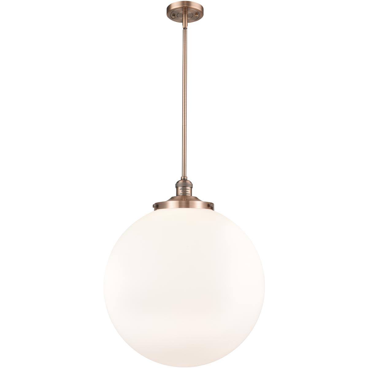 Innovations Lighting 201S-AC-G201-18-LED Franklin Restoration Beacon LED 18 inch Antique Copper Pendant Ceiling Light in Matte White