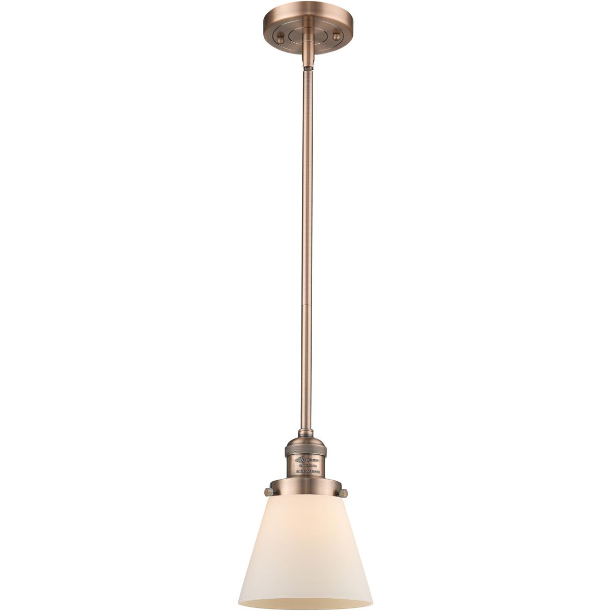 Innovations Lighting 201S-AC-G61 Franklin Restoration Cone 1 Light 6 inch Antique Copper Mini Pendant Ceiling Light in Incandescent, Matte White, Fran