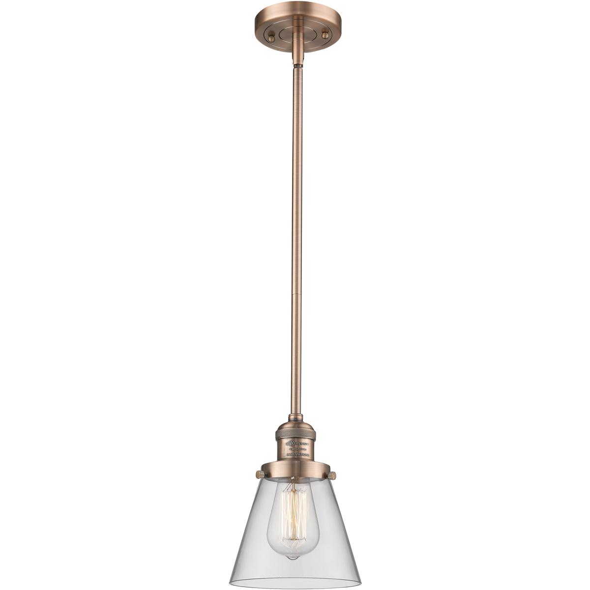 Innovations Lighting 201S-AC-G62 Franklin Restoration Cone 1 Light 6 inch Antique Copper Mini Pendant Ceiling Light in Incandescent, Clear, Franklin R