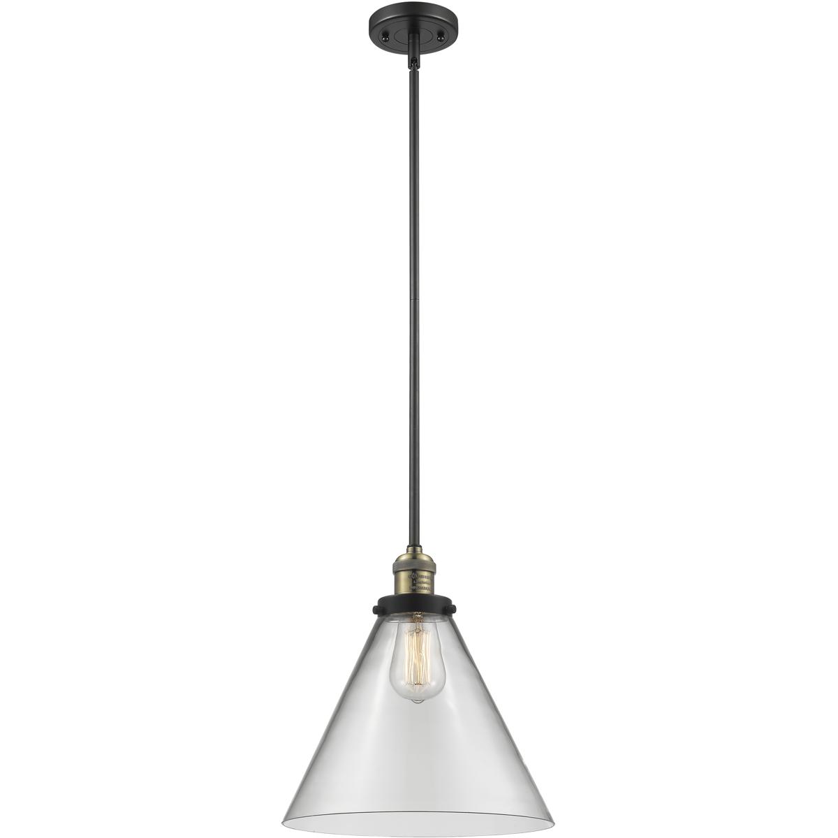 Innovations Lighting 201S-BAB-G42-L-LED Franklin Restoration Cone LED 12 inch Black Antique Brass Mini Pendant Ceiling Light in Clear, Franklin Restor