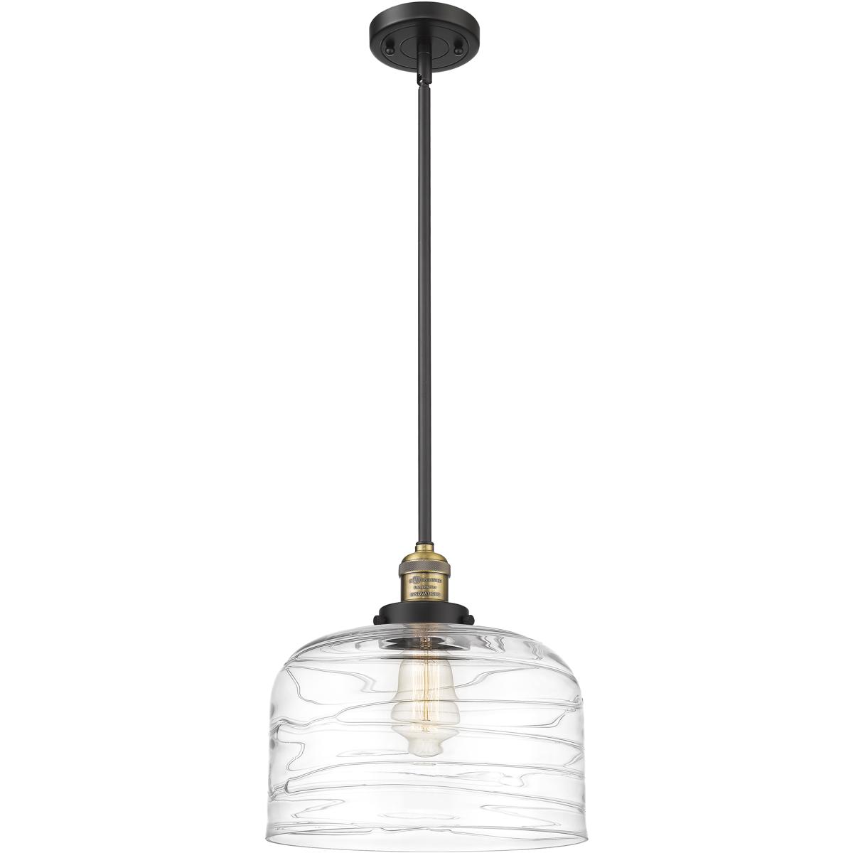 Innovations Lighting 201S-BAB-G713-L Franklin Restoration Bell 1 Light 12 inch Black Antique Brass Mini Pendant Ceiling Light in Incandescent, Clear D